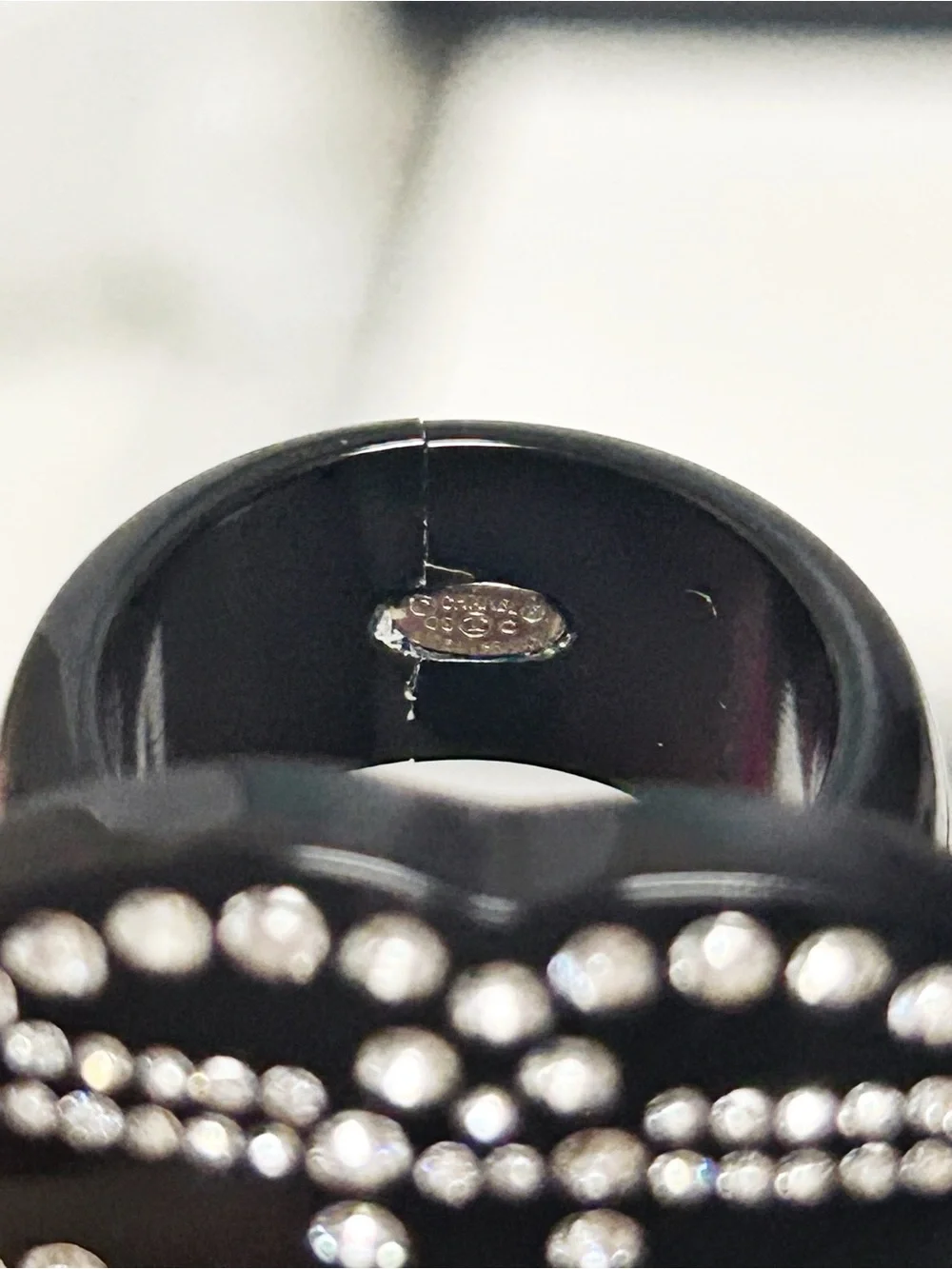 Authentic CHANEL Rare Vintage CC 2009 Large Black Heart Crystal Lucite Ring